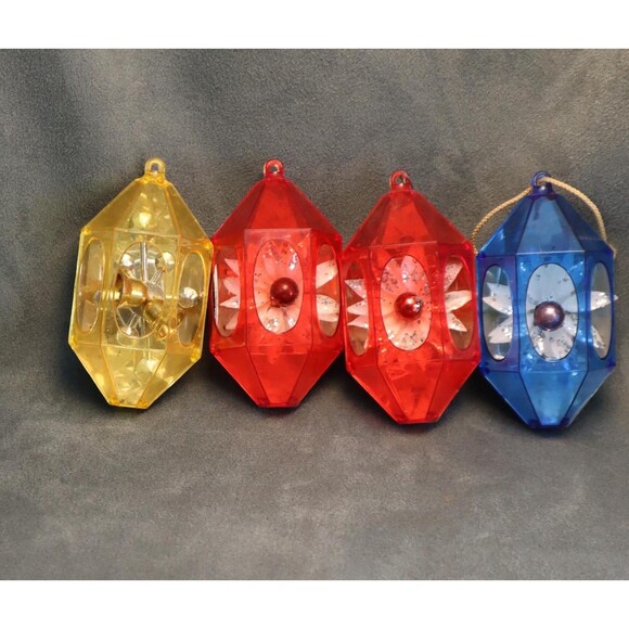 Vintage Jewel Brite Diorama Ornaments Atomic Star Poinsettias - Picture 1 of 6